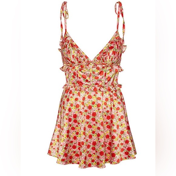 For Love And Lemons floral Print silky feminine garden girl mini dress